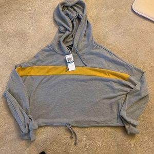 Women’s grey hoodie with yellow accent stripe